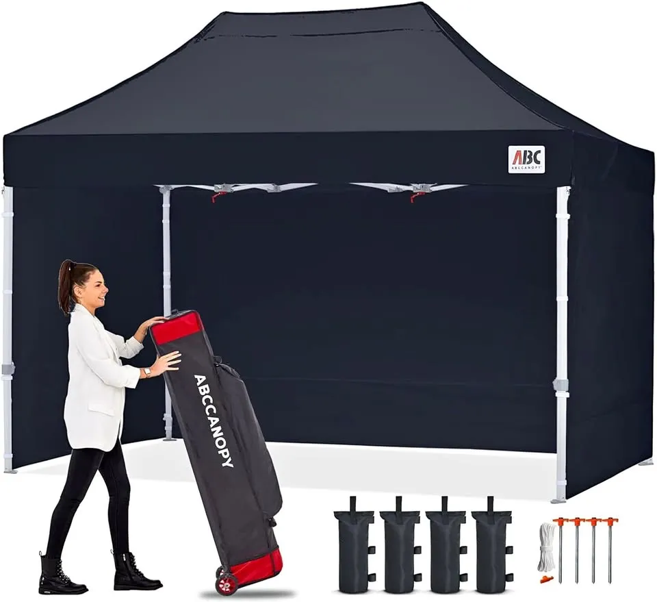 Easy Pop Up Canopy Tent with Sidewalls 10x15 Commercial Grade Black
