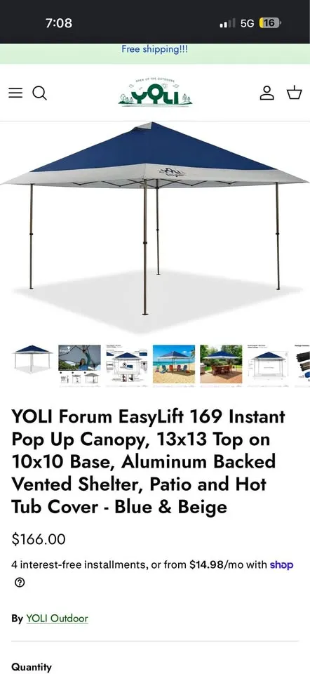 YOLI Forum EasyLift 169 Instant Pop Up Canopy 13x13 Top